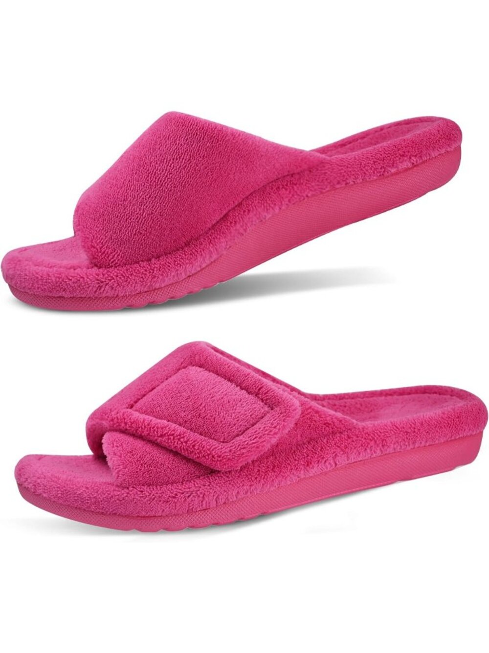 Women's Hot Pink Adjustable Open Toe Orthopedic Arch Support Fuzzy Slipper Slide